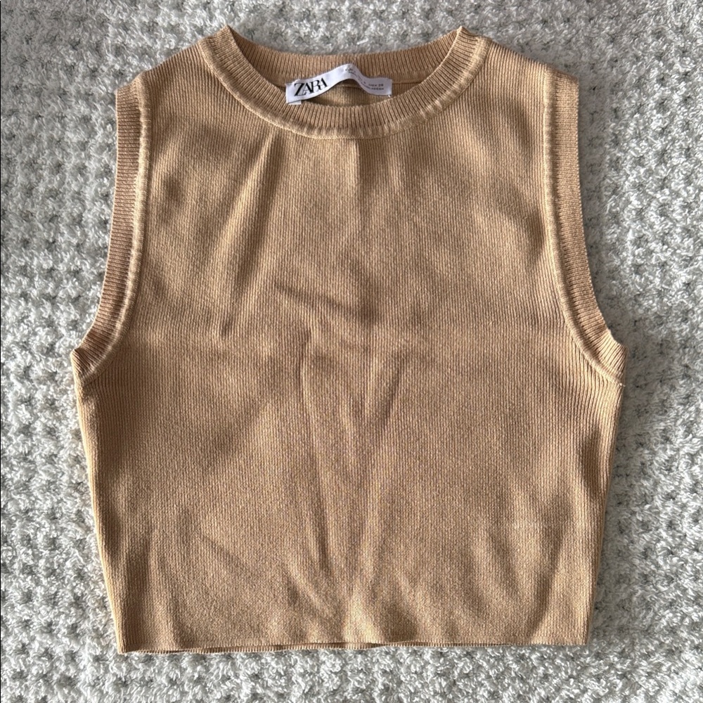 Zara Camel Sleeveless Knit Top
